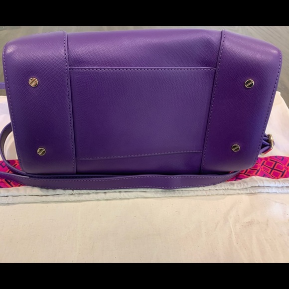 New Tory Burch Robinson Middy Satchel Purple - Picture 6 of 7